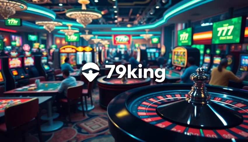 79king's dynamic online casino experience with colorful gaming tables and vibrant slot machines.