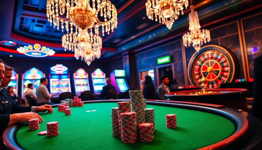 Nhà cái Solarbet features an exhilarating poker game atmosphere with vibrant chips and focused players.