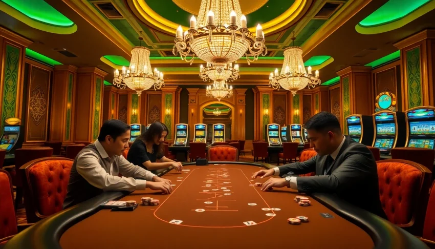 Experience thrilling high-stakes poker at https://nohu90.download/, showcasing vibrant chips and cards.