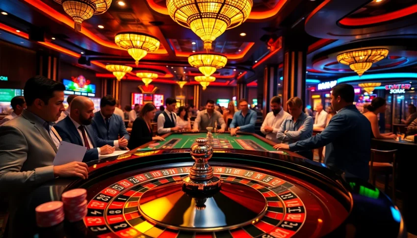 Engage with thrilling gameplay at 88aa com, showcasing players at a roulette table with vibrant casino colors.
