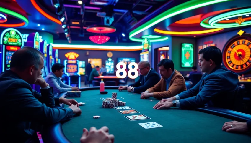 Experience the thrill of high-stakes poker games at https://tv88.digital/, showcasing intense action and vibrant casino ambiance.