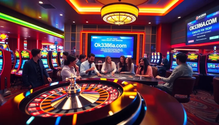 Experience the excitement of the casino at ok8386a.com with players at blackjack tables enjoying their winning strategies.